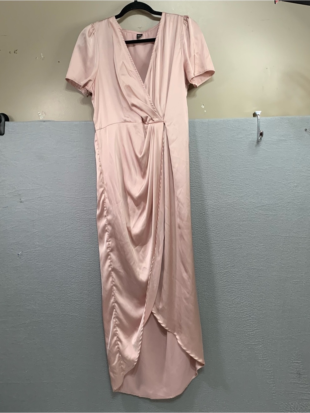 Skue Blush Satin Wrap Midi Dress with Draped Front‎